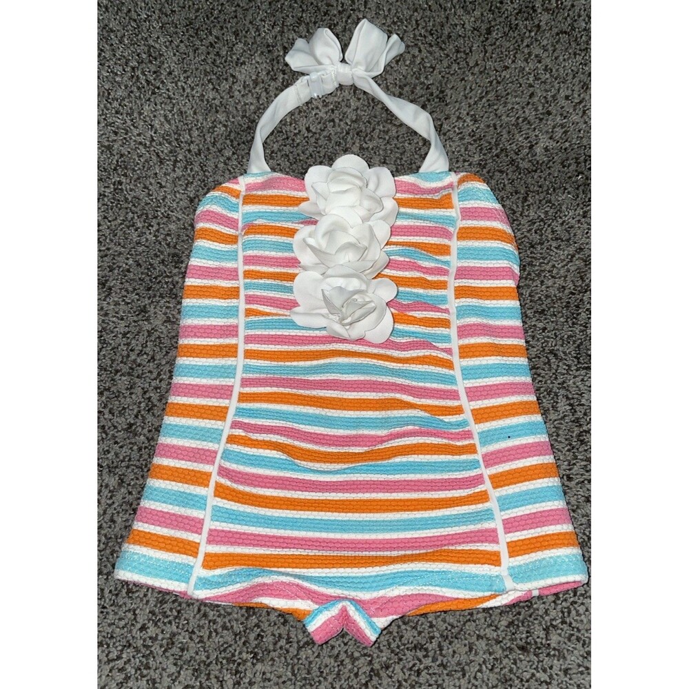 Janie and Jack 6-12M Striped Halter One-Piece Swimsuit Pink Orange